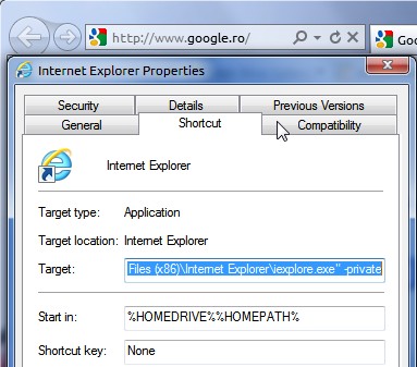 ... Firefox, Opera si Internet Explorer sa porneasca mereu in modul privat