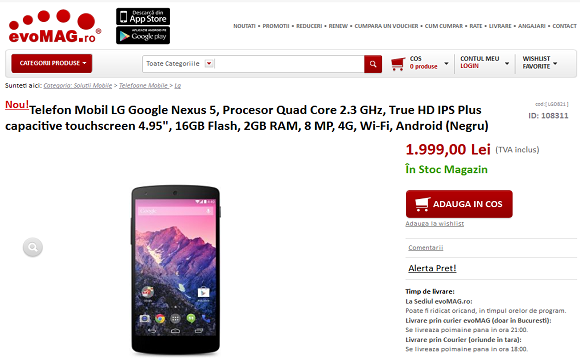 Nexus 5 cu Android 4.4 KitKat poate fi achizitionat de astazi si in Romania